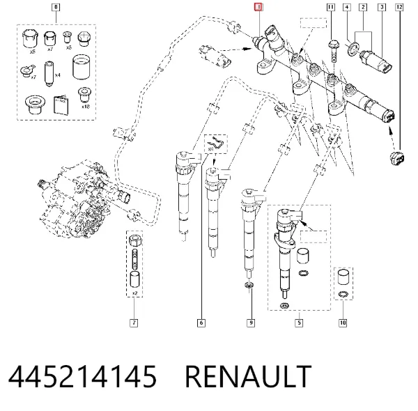 Трубка паливна, зворотня від форсунок 445214145 Renault (RVI)