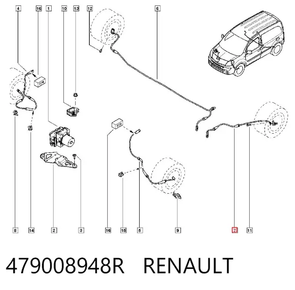 Датчик АБС (ABS) задній, лівий 479008948R Renault (RVI)