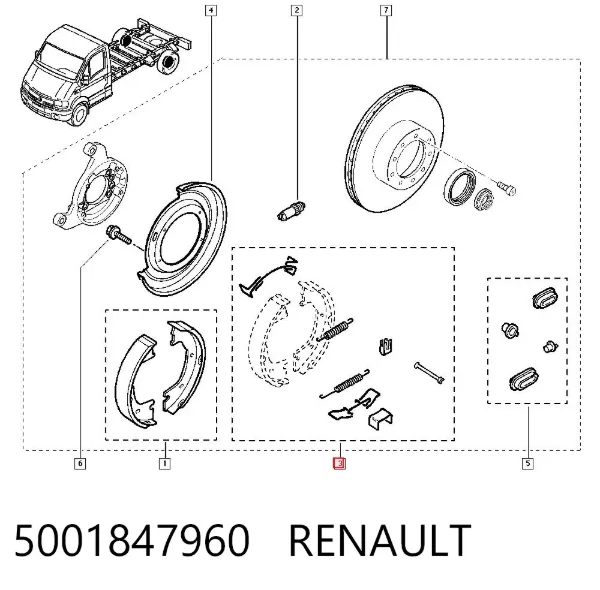 Ремкомплект задніх гальм 5001847960 Renault (RVI)