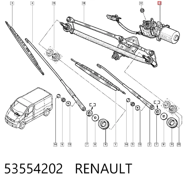 Двигун склоочисника лобового скла (трапеції) 53554202 Renault (RVI)