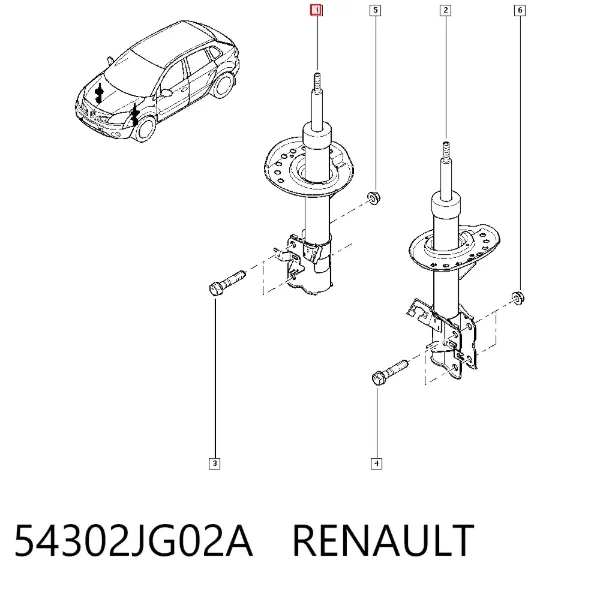Амортизатор передній, правий 54302JG02A Renault (RVI)