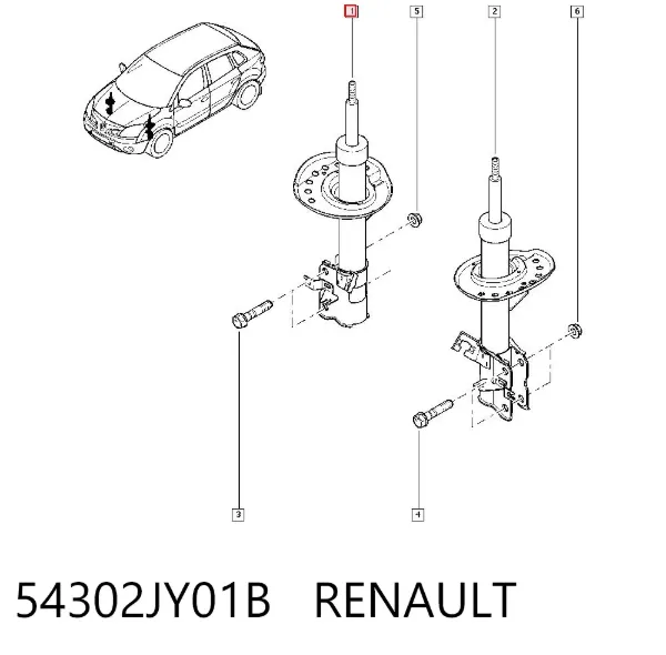 Амортизатор передній, правий 54302JY01B Renault (RVI)