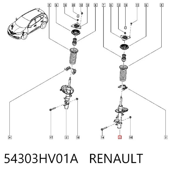 Амортизатора передній лівий 54303HV01A Renault (RVI)
