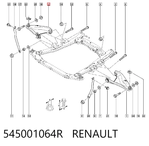 Важіль передньої підвіски нижній, правий 545001064R Renault (RVI)