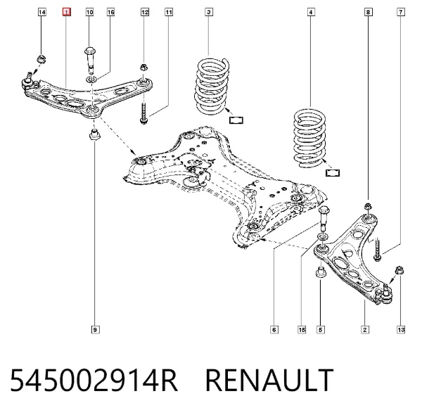 Важіль передньої підвіски нижній, правий 545002914R Renault (RVI)