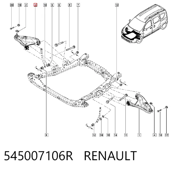 Важіль передньої підвіски нижній, правий 545007106R Renault (RVI)