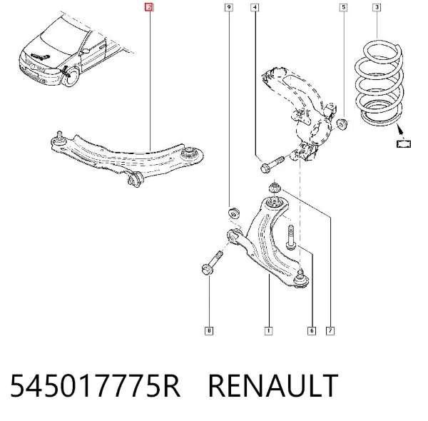 Важіль передньої підвіски нижній, лівий 545017775R Renault (RVI)