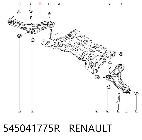 Важіль передньої підвіски нижній, правий 545041775R Renault (RVI)