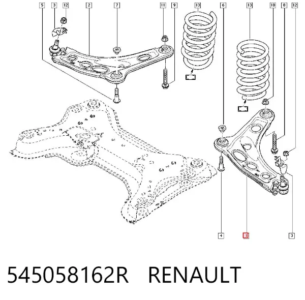 Важіль передньої підвіски нижній, лівий 545058162R Renault (RVI)