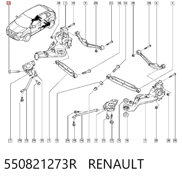 Болт заднього продольно важеля, розвальний 550821273R Renault (RVI)