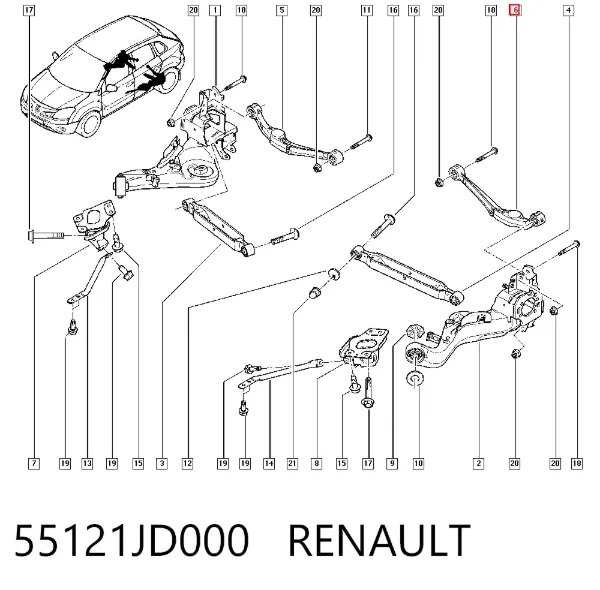 Важіль задньої підвіски верхній, лівий 55121JD000 Renault (RVI)
