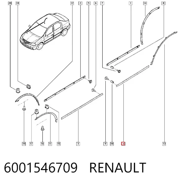 Молдинг задніх правих дверей 6001546709 Renault (RVI)