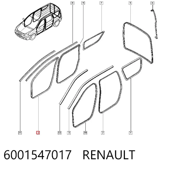 Ущільнювач двері передньої лівої і правої (на двері) 6001547017 Renault (RVI)