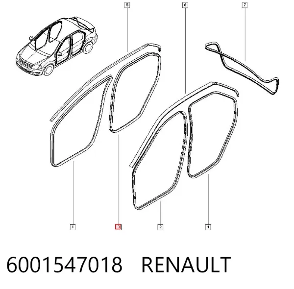 Ущільнювач двері задньої (на кузові) 6001547018 Renault (RVI)