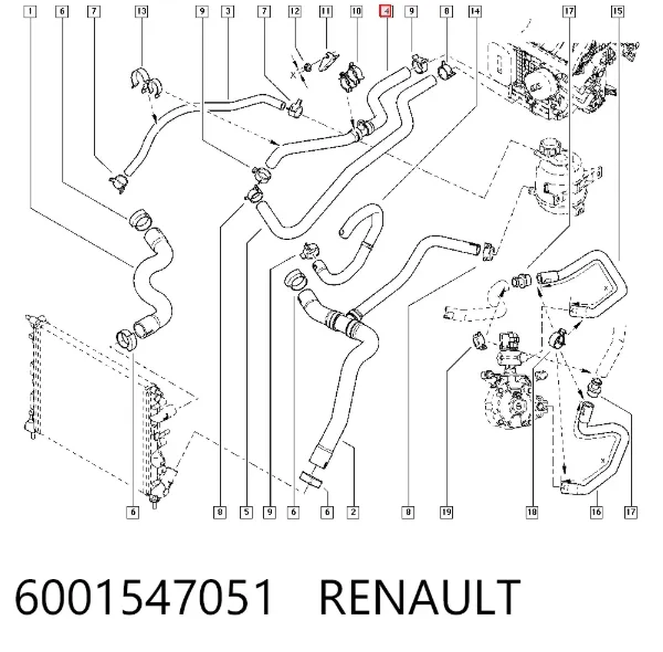 Шланг радіатора опалювача/пічки, подача 6001547051 Renault (RVI)