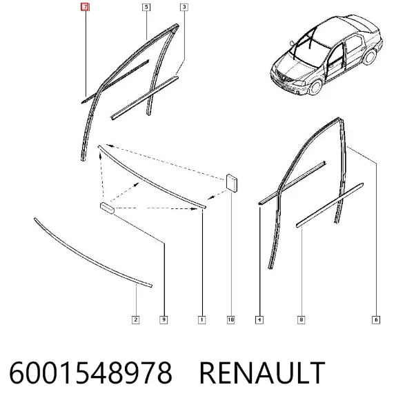 Молдинг опускного скла нижній, двері передньої, правої 6001548978 Renault (RVI)