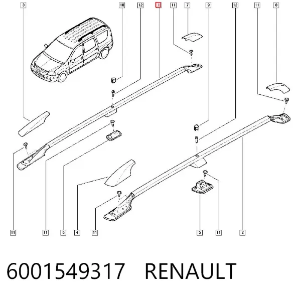 Рейлінг даху правий 6001549317 Renault (RVI)