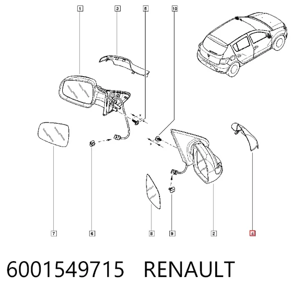 Накладка дзеркала заднього виду, права 6001549715 Renault (RVI)