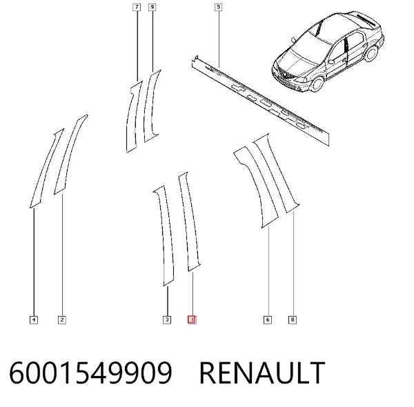 Накладка задньої двері, лівої, вертикальна 6001549909 Renault (RVI)