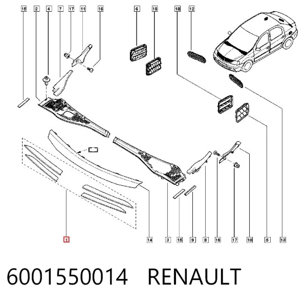 Молдинг решітки радіатора 6001550014 Renault (RVI)