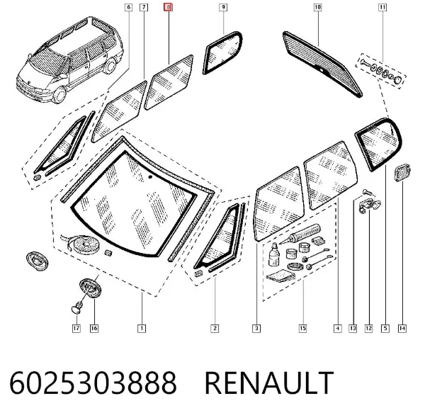 Скло задньої двері правої 6025303888 Renault (RVI)