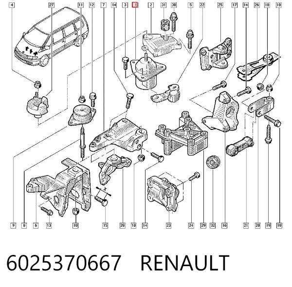 Подушка (опора) двигуна, права 6025370667 Renault (RVI)