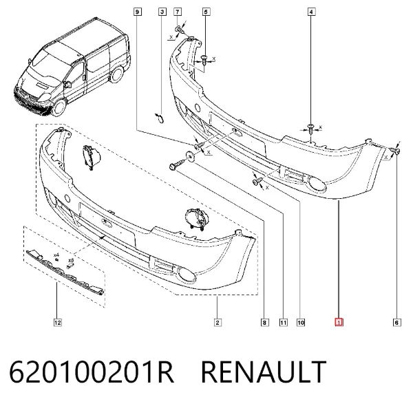 Передній бампер 620100201R Renault (RVI)