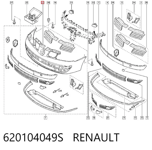 Передній бампер 620104049S Renault (RVI)