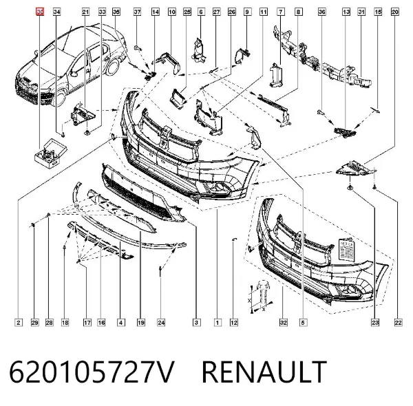 Пістон (кліп) кріплення бампера, переднього 620105727V Renault (RVI)