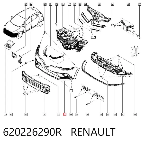 Передній бампер 620226290R Renault (RVI)