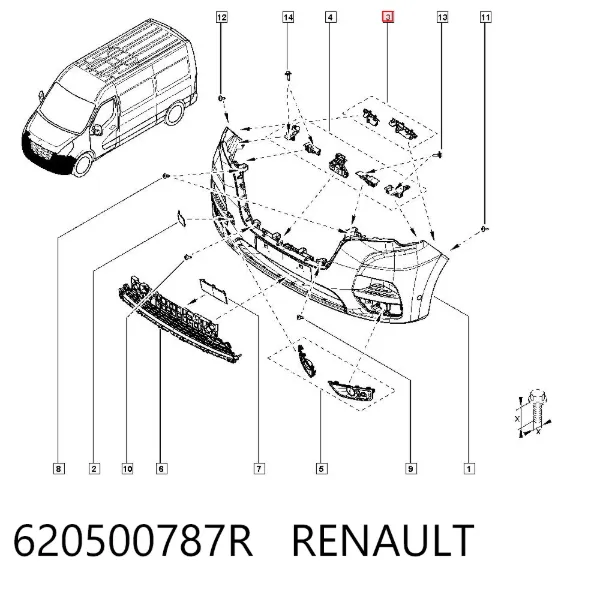Комплект кронштейнів/кріплень переднього бампера 620500787R Renault (RVI)