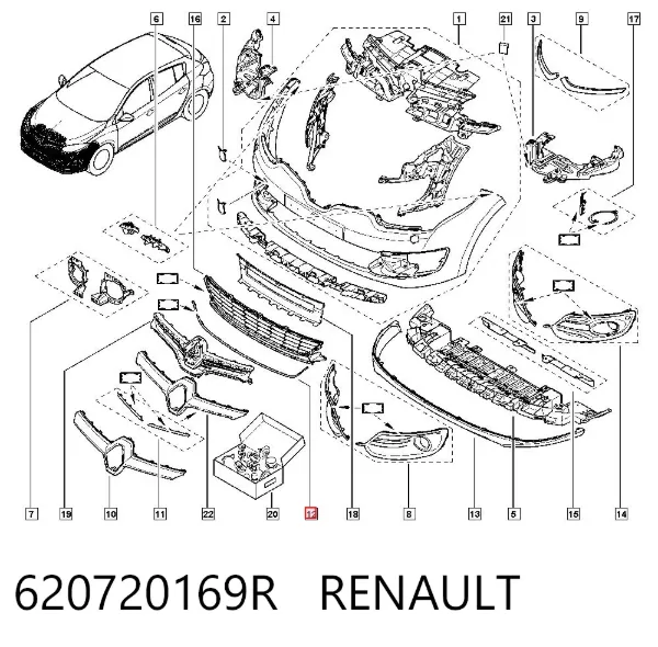 Молдинг решітки переднього бампера, нижній 620720169R Renault (RVI)