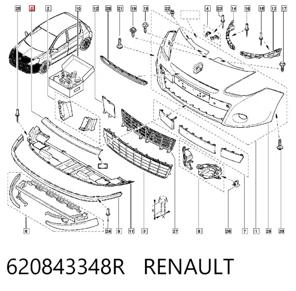 Молдинг решітки переднього бампера, нижній 620843348R Renault (RVI)