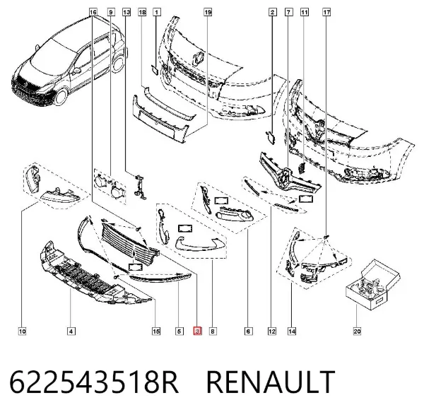 Решітка переднього бампера 622543518R Renault (RVI)