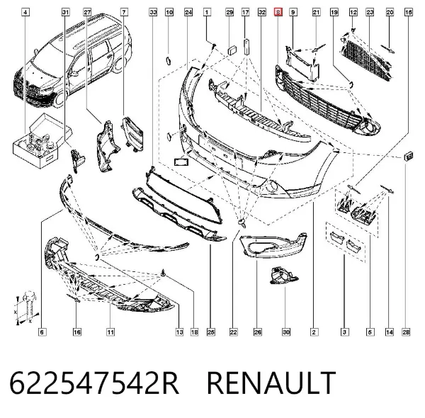 Решітка переднього бампера, центральна 622547542R Renault (RVI)