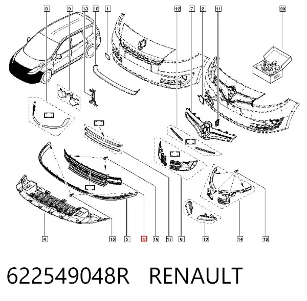 Решітка переднього бампера 622549048R Renault (RVI)