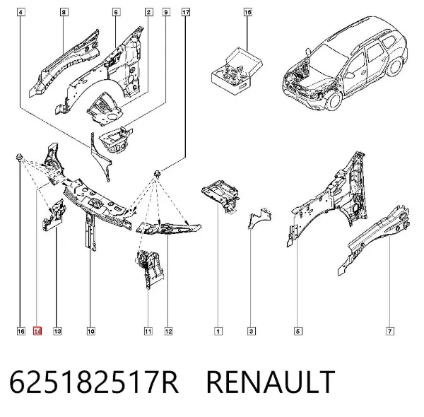 Супорт радіатора верхній/монтажна панель кріплення фар 625182517R Renault (RVI)