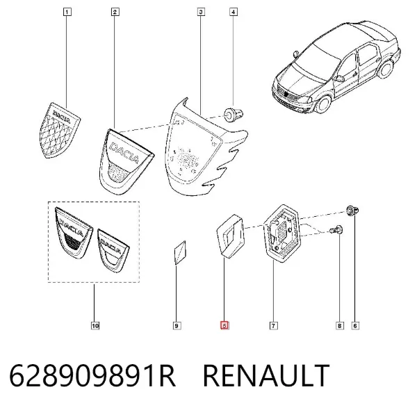 Емблема решітки радіатора 628909891R Renault (RVI)