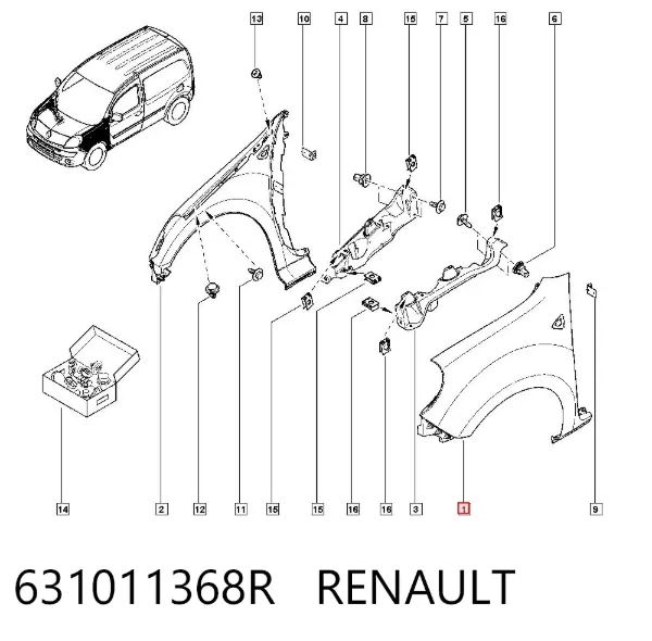 Крило переднє ліве 631011368R Renault (RVI)
