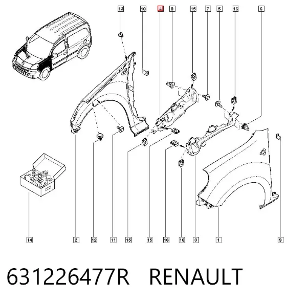 Кронштейн кріплення крила переднього правого верхній 631226477R Renault (RVI)