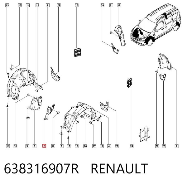 Щиток брудозахисний передньої арки крила 638316907R Renault (RVI)