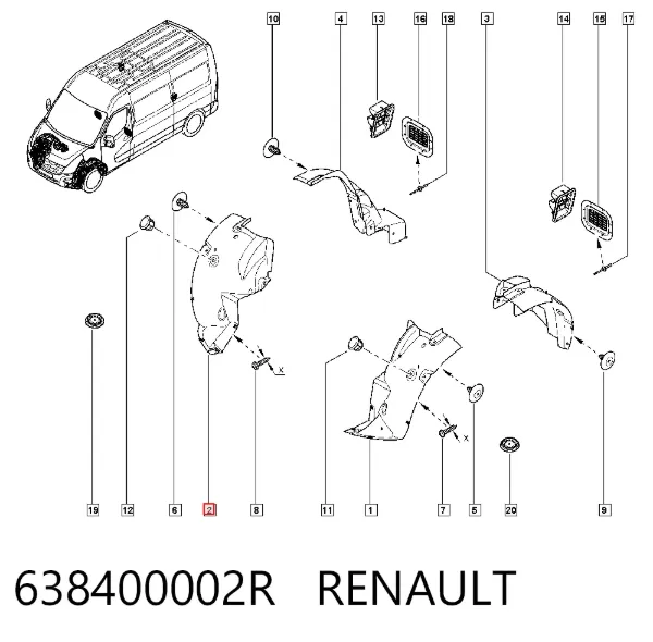 Підкрилок переднього крила, правий передній 638400002R Renault (RVI)