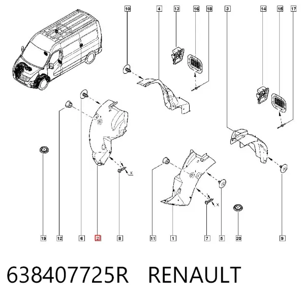 Підкрилок переднього крила, правий передній 638407725R Renault (RVI)