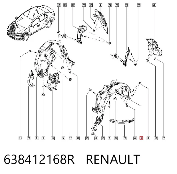 Підкрилок передній лівий 638412168R Renault (RVI)