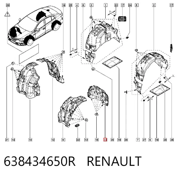 Підкрилок переднього крила, лівий задній 638434650R Renault (RVI)