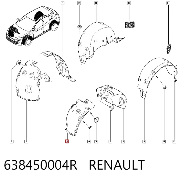 Підкрилок переднього крила, лівий передній 638450004R Renault (RVI)