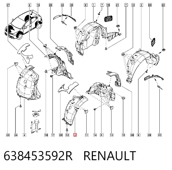 Підкрилок переднього крила, лівий передній 638453592R Renault (RVI)