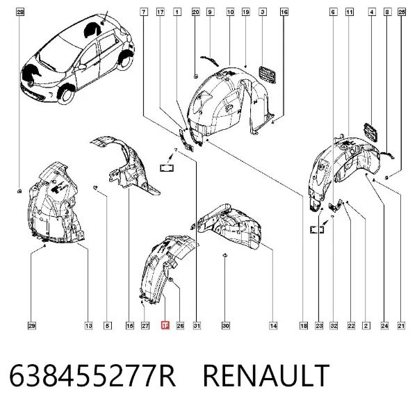 Підкрилок переднього крила, лівий передній 638455277R Renault (RVI)