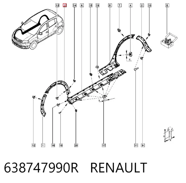Розширювач переднього крила, правий 638747990R Renault (RVI)