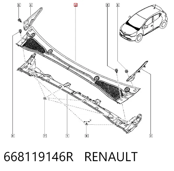 Водостік лобового скла, жабо 668119146R Renault (RVI)